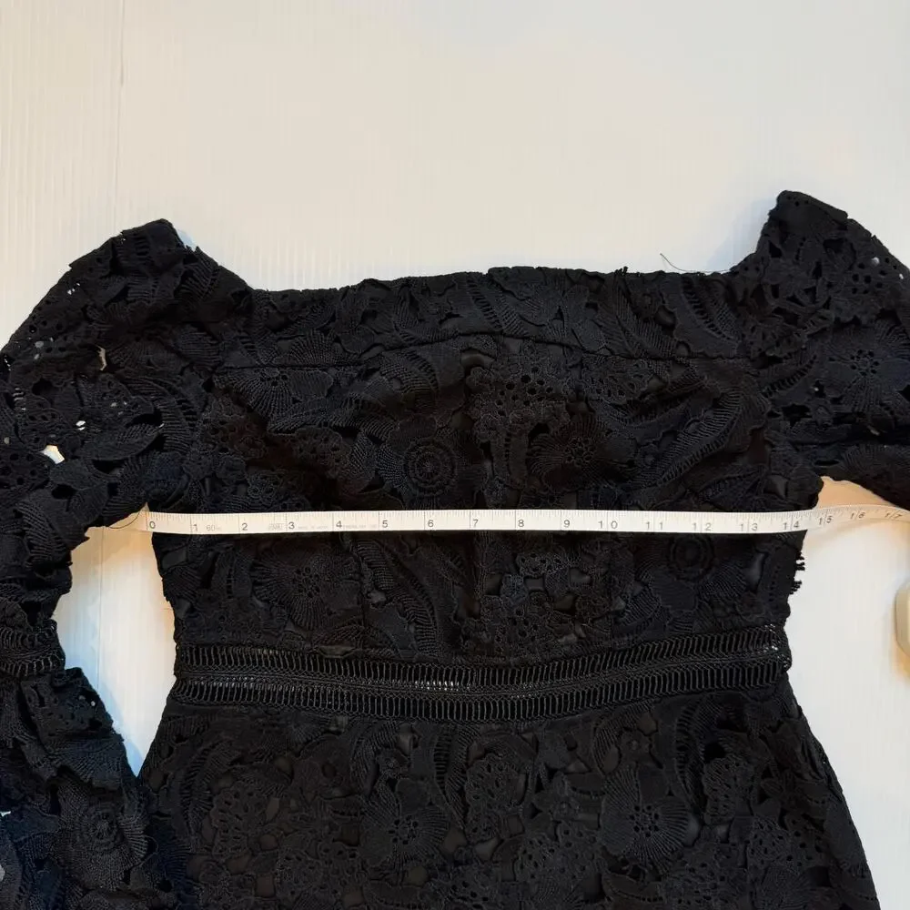 Cynthia Rowley Wild Flower Lace Mini Dress Black Women's 2 Coquette Whimsigoth - Picture 7 of 16